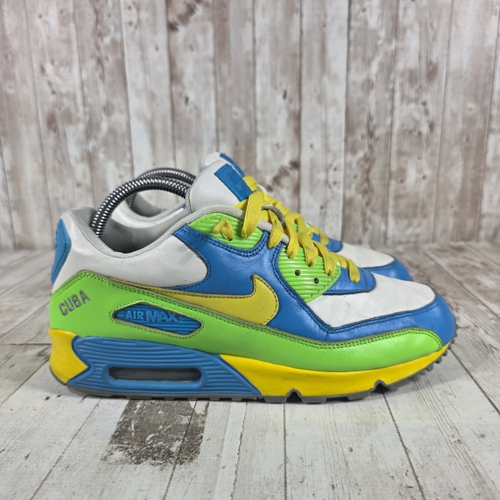 Nike Air Max 90 iD‎ Cuba Women 9 Blue Green Yellow Custom Sneakers 455587-993
